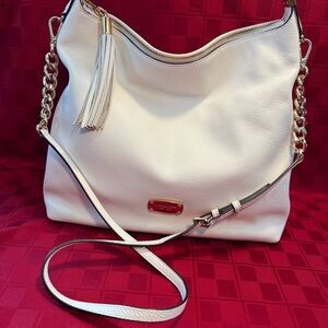 Michael Kors White Leather Shoulder Bag with Gold Accents